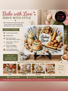 Baking Queen Decorative Kitchen Glass Cutting Board